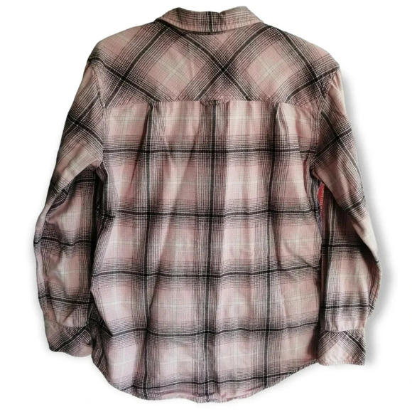 Aritzia TNA Plaid Brushed Flannel Button Up 90s Pink and Black Small - Picture 2 of 15